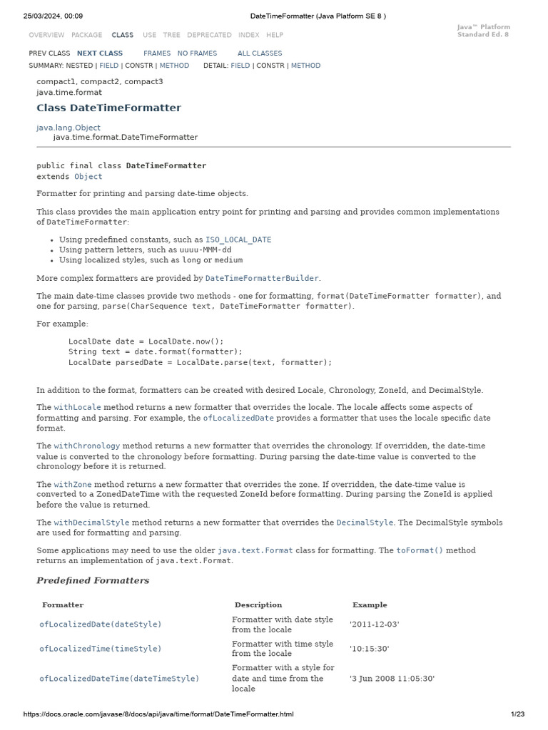 DateTimeFormatter Java Platform SE 8 PDF Method Computer Datetimeformatter java platform se 8 pdf method computer