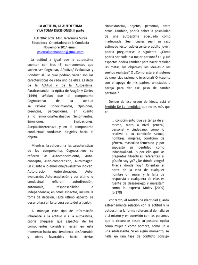 Actitud y Autoestima en Jóvenes | PDF | Autoestima | Actitud (psicología)