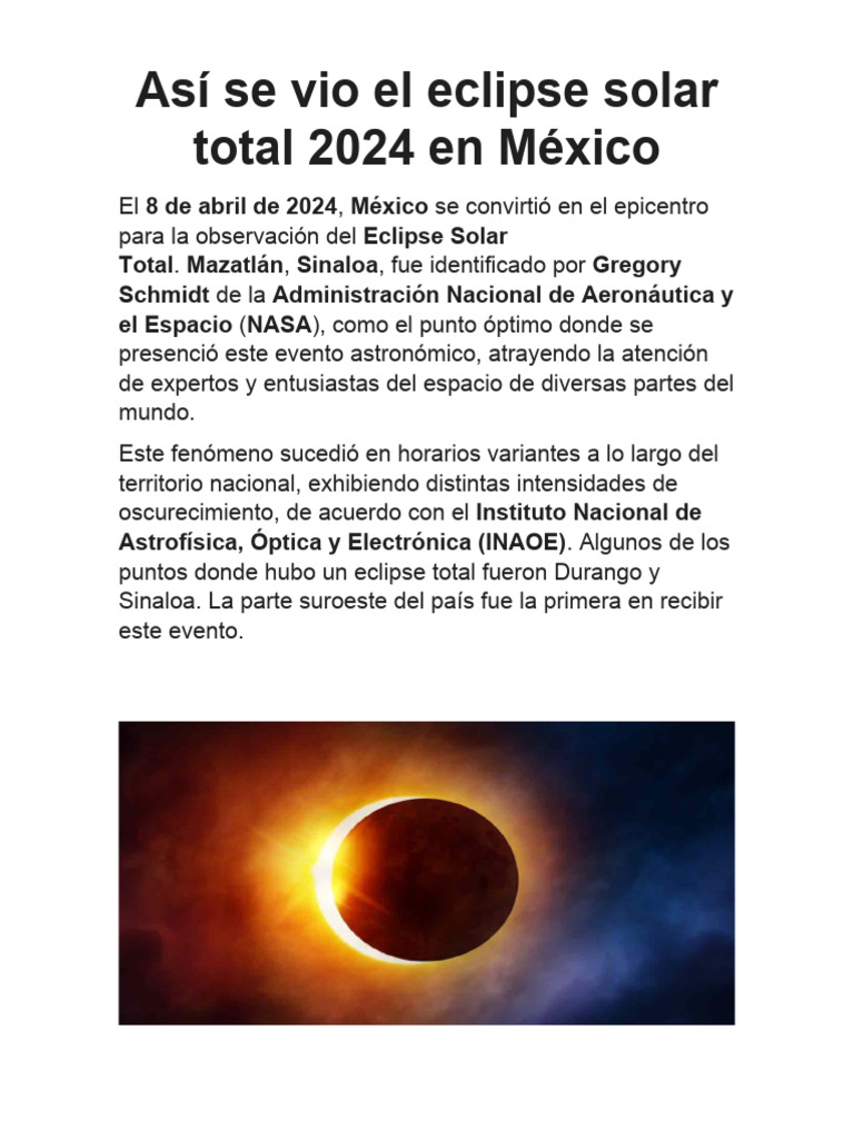 Eclipse Solar Total en México 2024 | PDF