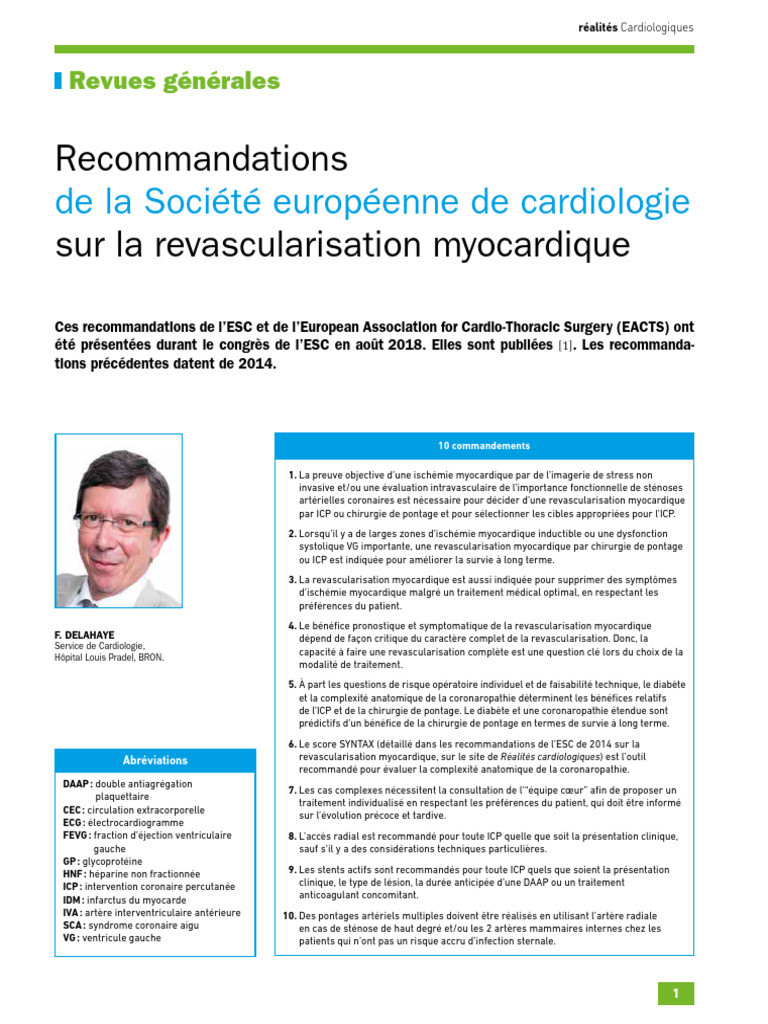 Recommandations sur la revascularisation myocardique | PDF | Pontage ...