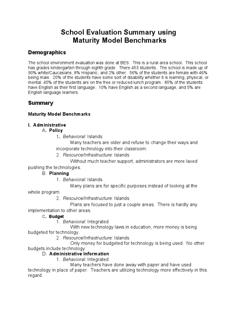BES School Evaluation Summary Report | PDF | Educational Assessment ...