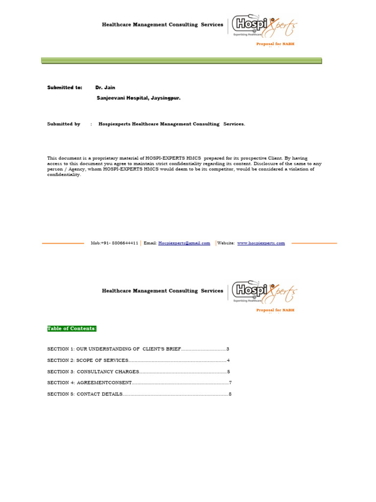 Proposal For NABH Pre Entry Level (Sanjeevani Hospital) | PDF ...