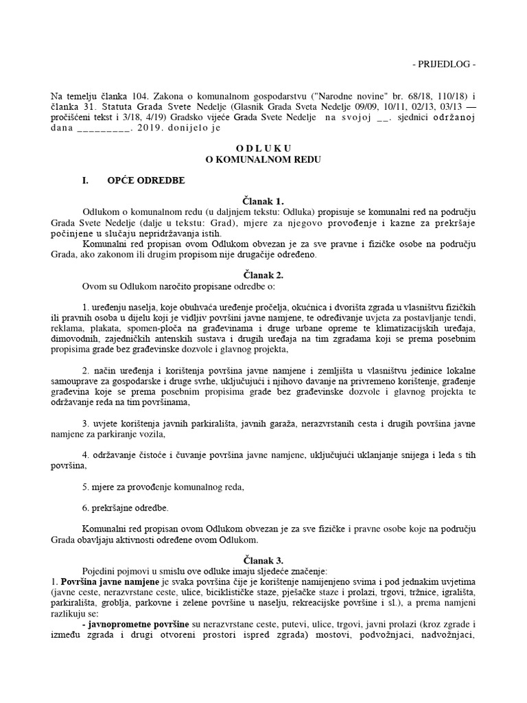 Prijedlog Odluke O Komunalnom Redu Grada Svete Nedelje PDF