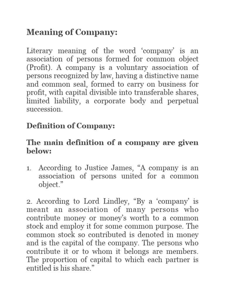 Comapny features types differences formation of the company