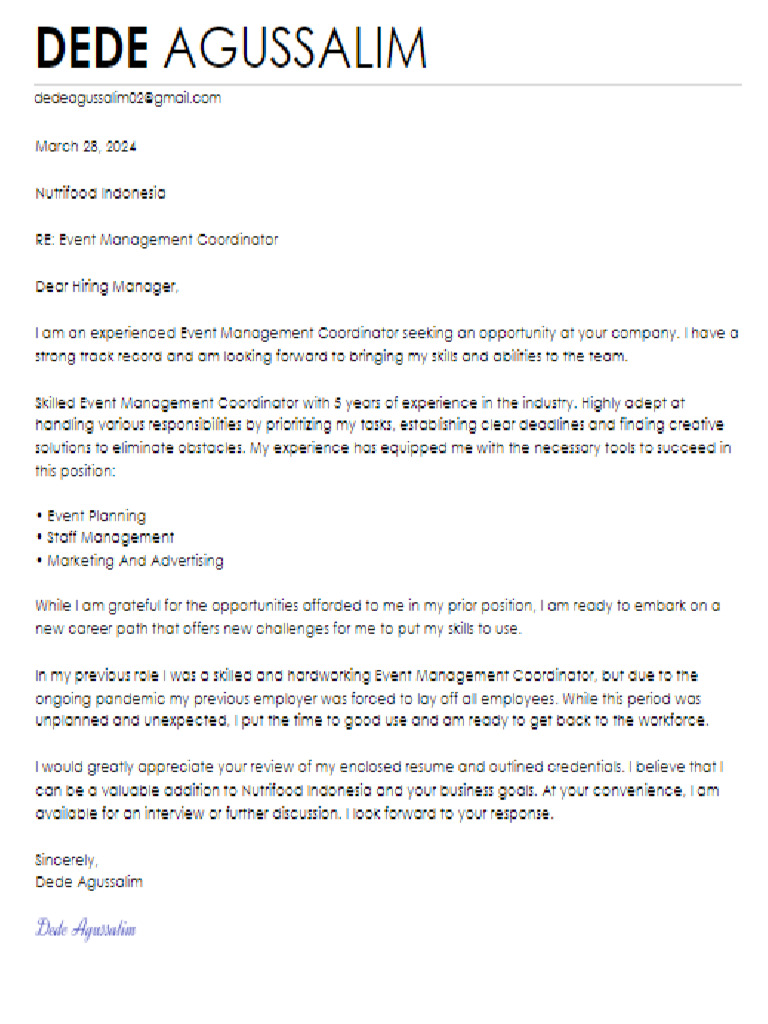 Cover Letter - Agus | PDF