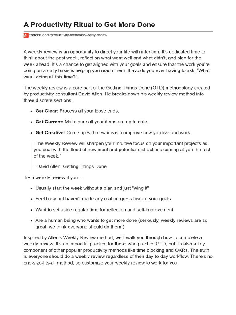Weekly Review for Enhanced Productivity | PDF