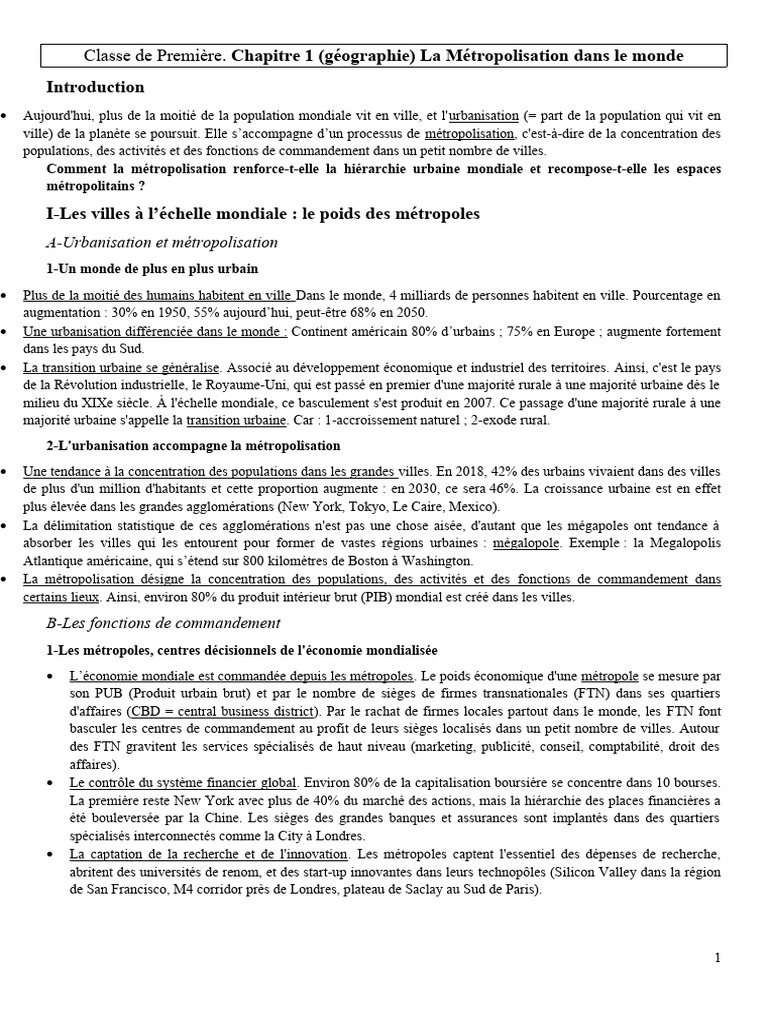 Métropolisation : enjeux et dynamiques urbaines | PDF | Paris ...
