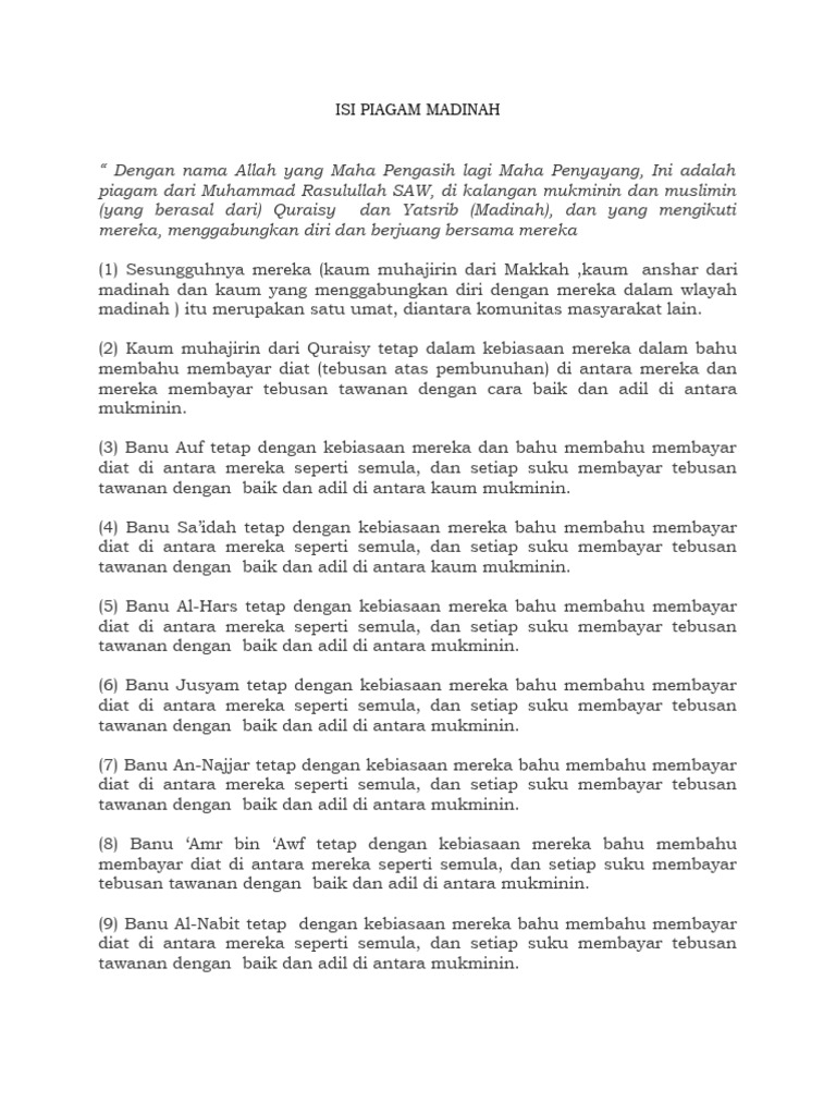 Isi Piagam Madinah yang Utama | PDF