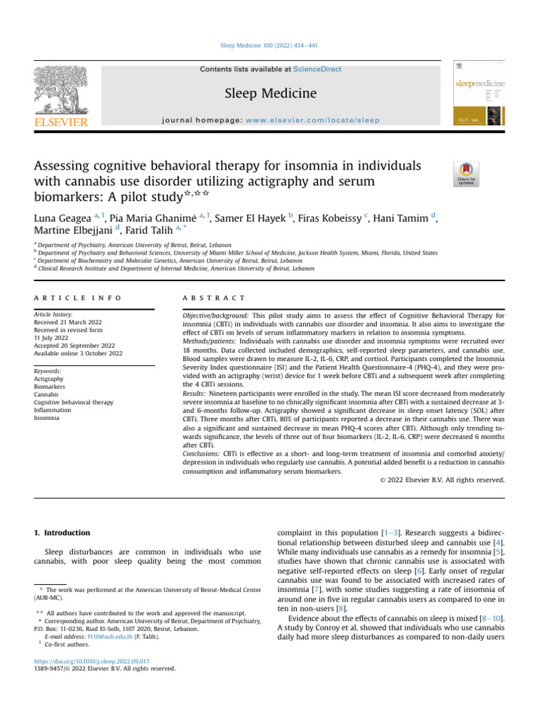 Assessing Cognitive Behavioral Therapy For Insomnia in Individuals With ...
