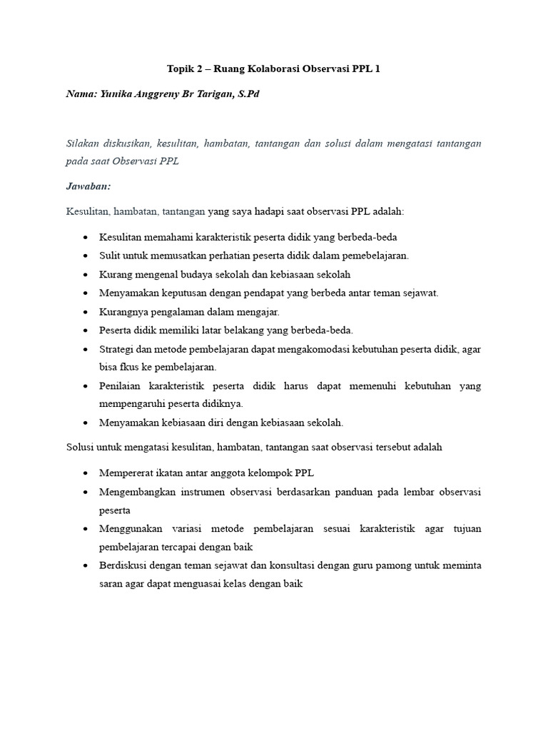 Tantangan dan Solusi Observasi PPL | PDF
