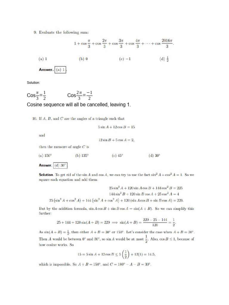 Cos Cos Cosine Sequence Will All Be Cancelled, Leaving 1.: Solution ...