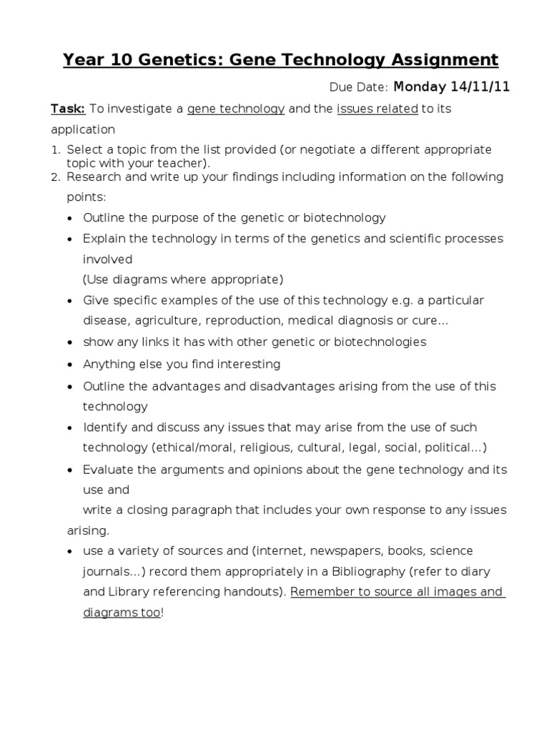Gene Technology Assignment - 634558222401433110 | PDF | Genetic ...