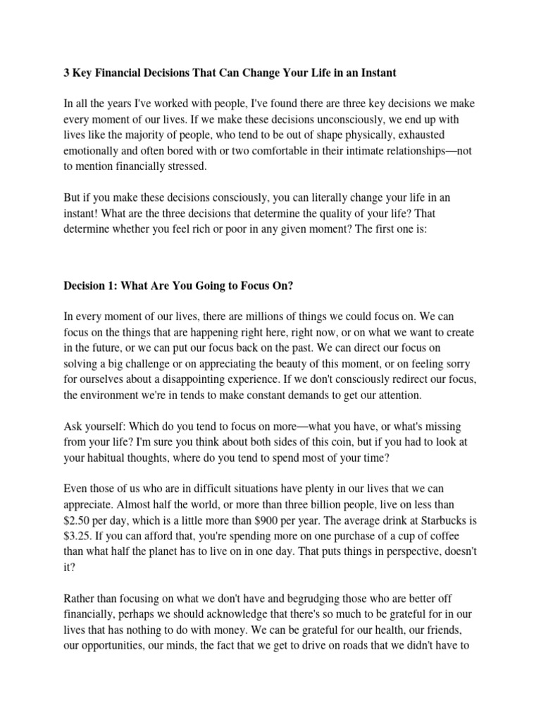 3 Life-Changing Financial Decisions | PDF | Anger | Feeling
