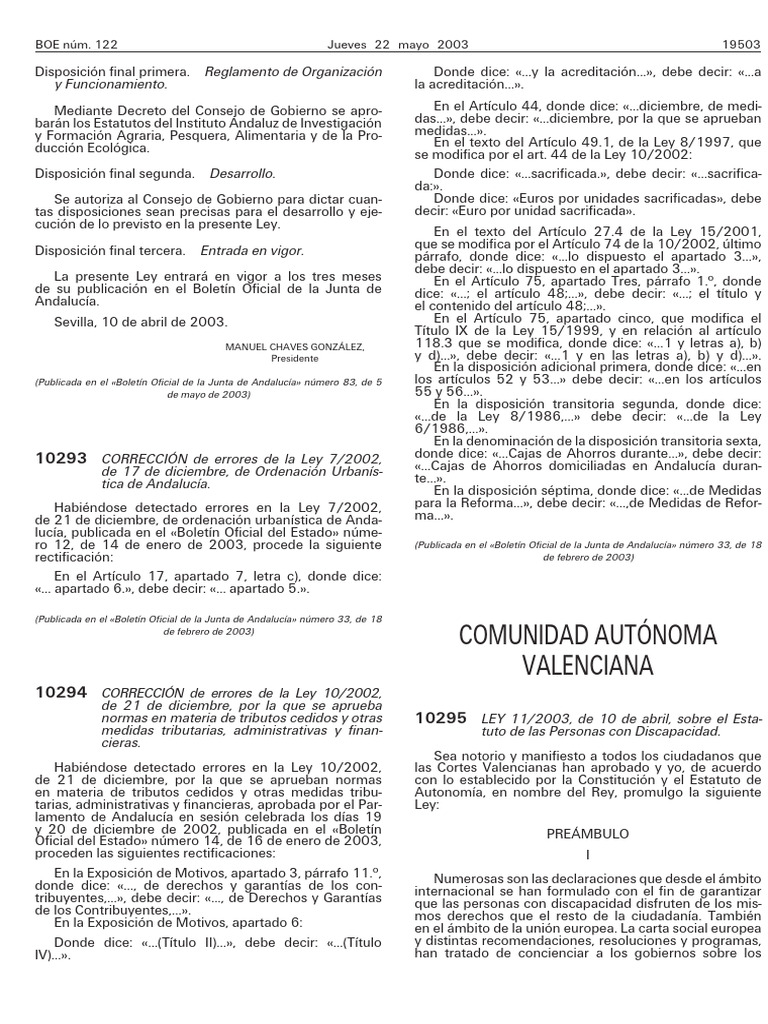 Ley 11-2003, de 10 de abril, sobre el Estatuto de las Personas con ...