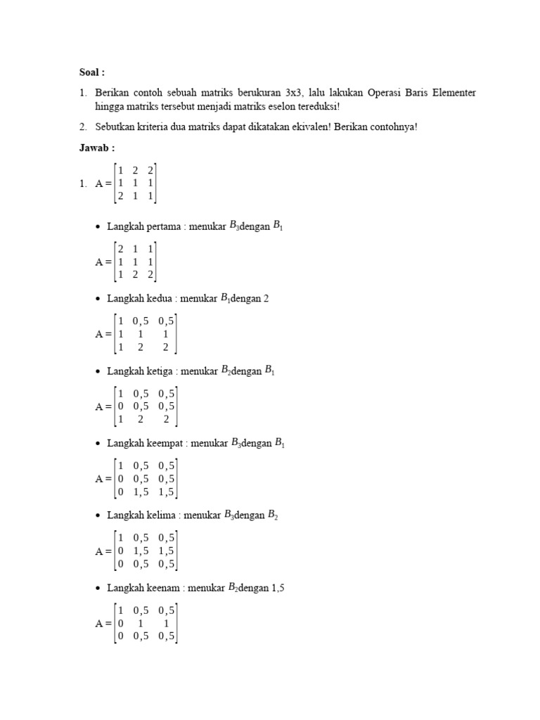 Contoh Matriks 3x3 dan Kriteria Ekivalen | PDF | Metode & Bahan Ajar