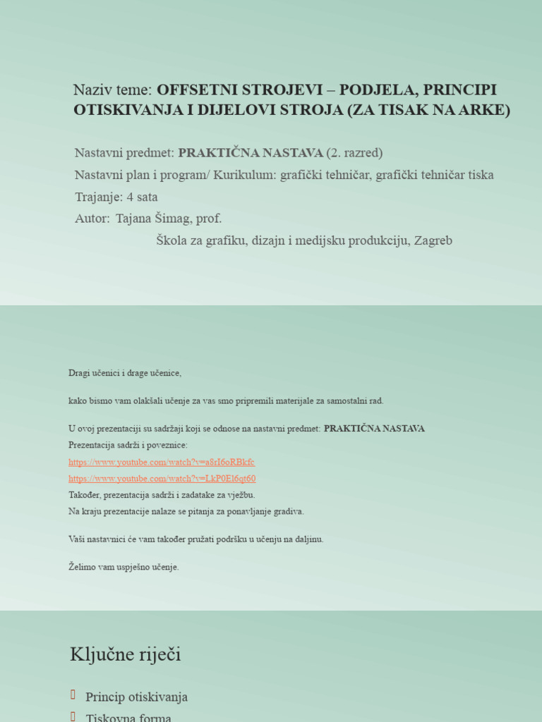 Grafički Tehničar Praktična Nastava Offset Strojevi Podjela Principi ...