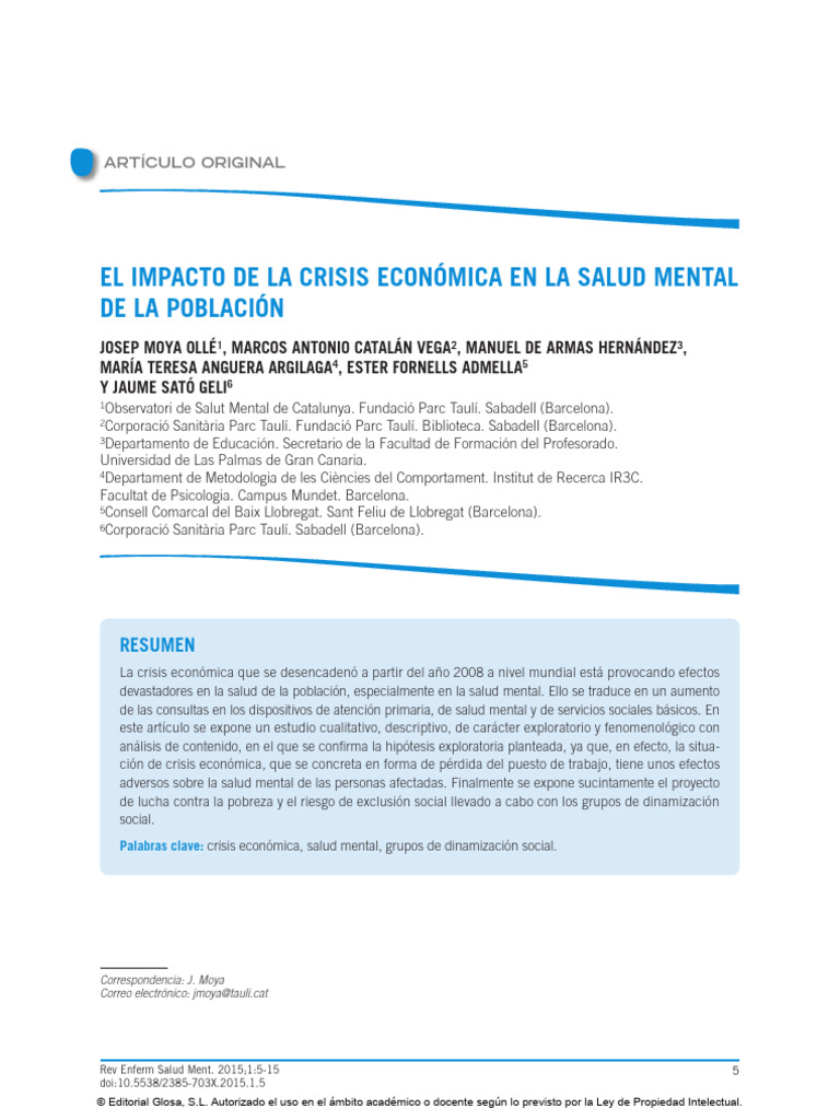 El Impacto de La Crisis Económica en La Salud Mental de La Población ...