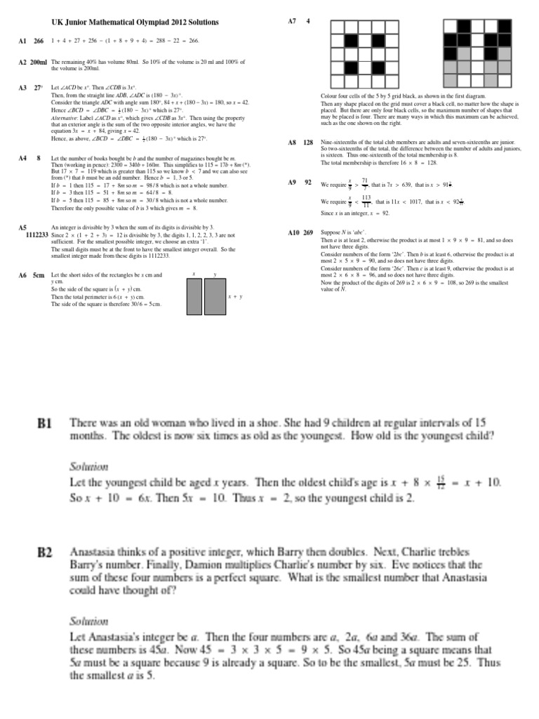 Solutions to UK Junior Math Olympiad 2012 | PDF | Geometry | Elementary ...