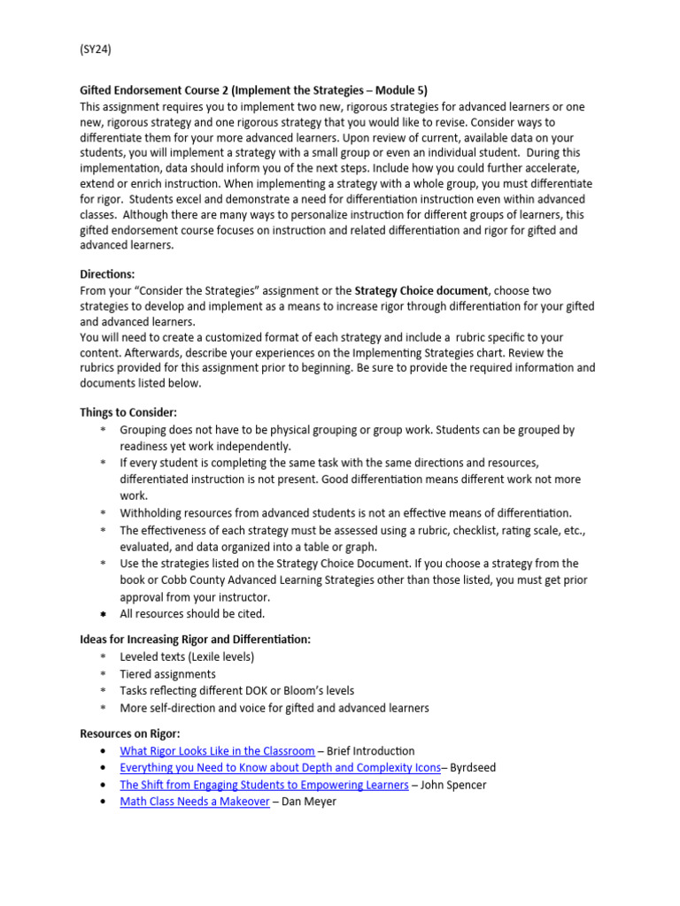 Gifted Learner Strategies Implementation | PDF | Learning | Critical ...
