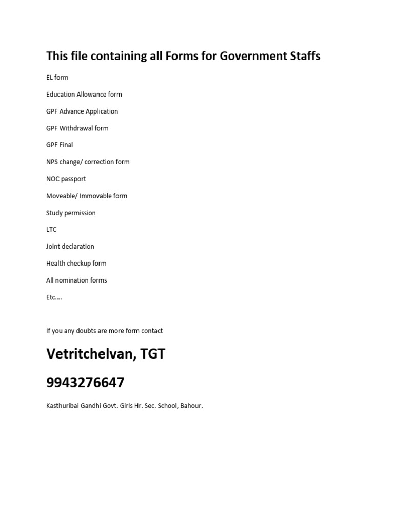 Government Staff Forms Collection | PDF