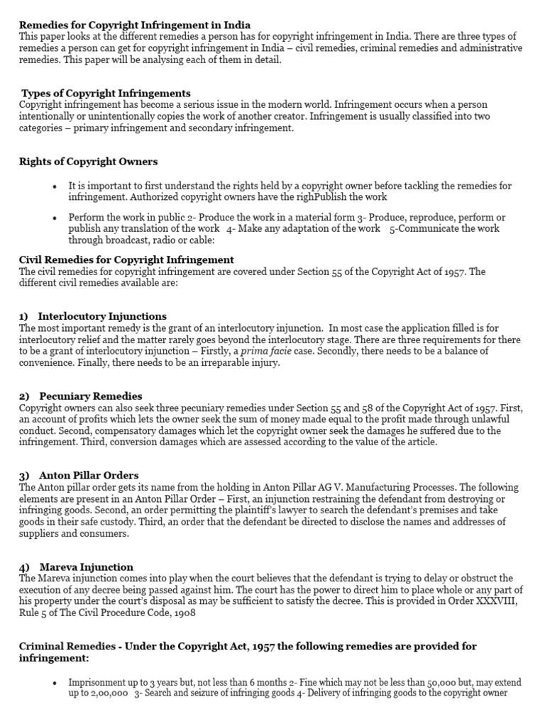 Unit 3 Ipr Remedies For Copyright Infringement | PDF | Copyright ...