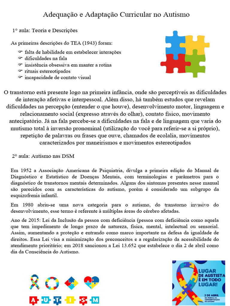 Adaptação Curricular para Alunos Autistas | PDF | Espectro do autismo ...