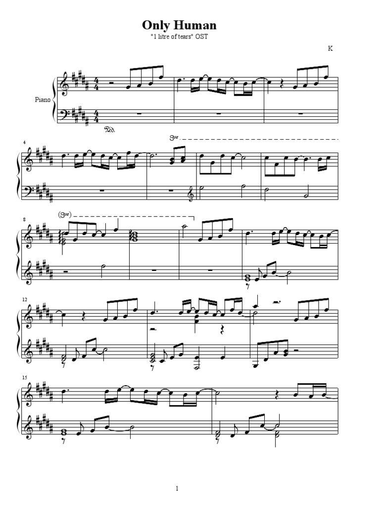 Sheet Music K Only Human 1 Litre Of Tears Pdf Leisure