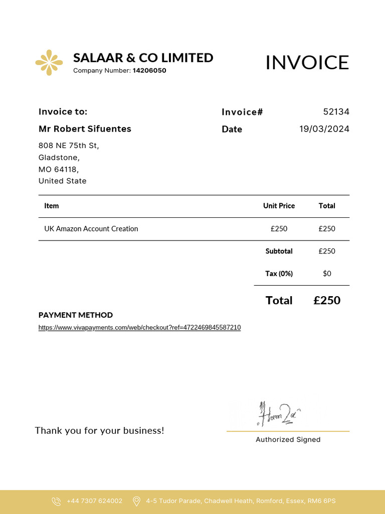 Robert Sifuentes - Invoice No.52134 | PDF