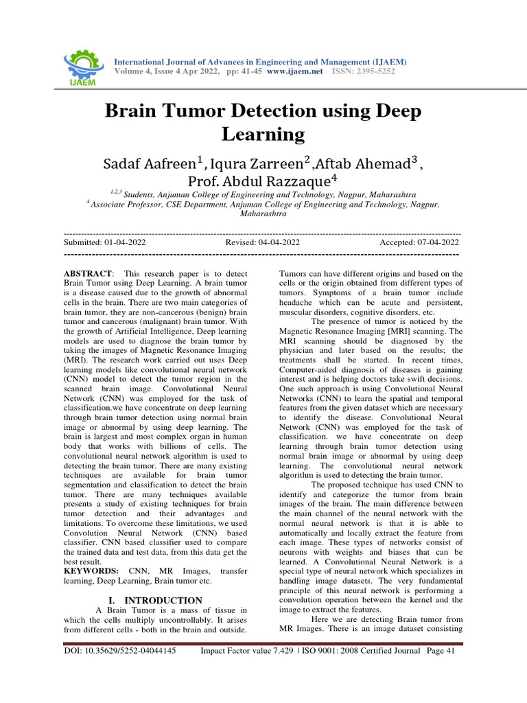 Brain Tumor Detection Using Deep Learning | PDF | Deep Learning ...