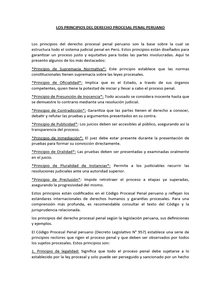 Los Principios Del Derecho Procesal Penal Peruano | PDF | Ley procesal ...