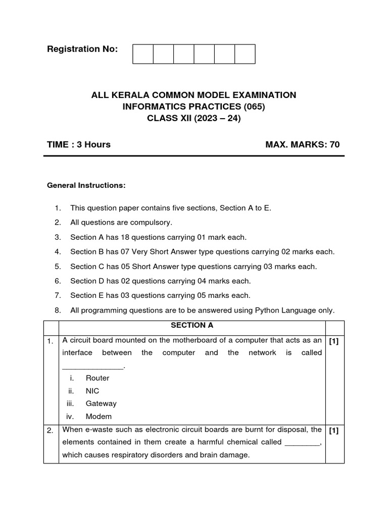 IP Question Paper Class XII | PDF | Table (Database) | Sql