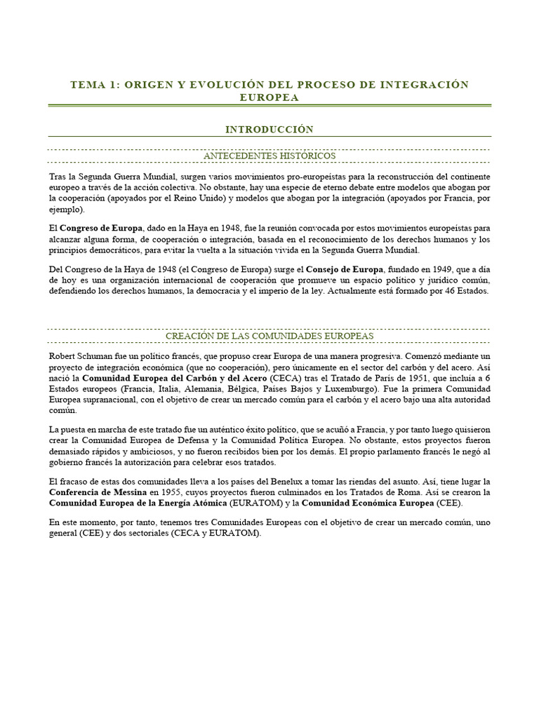 Origen y Evolución de la Integración Europea | PDF | Comunidad ...
