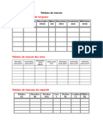 Tableaux de Mesures en PDF à Imprimer