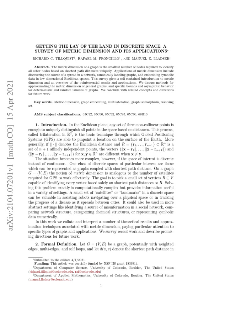 Graph Metric Dimension Survey | PDF | Vertex (Graph Theory) | Distance