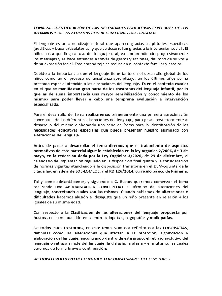 Necesidades Educativas en Alteraciones del Lenguaje | PDF | Plan de ...