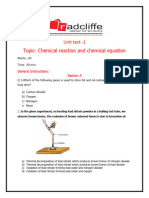 UNIT TEST 1 Chemical Reaction and Chemical Equation