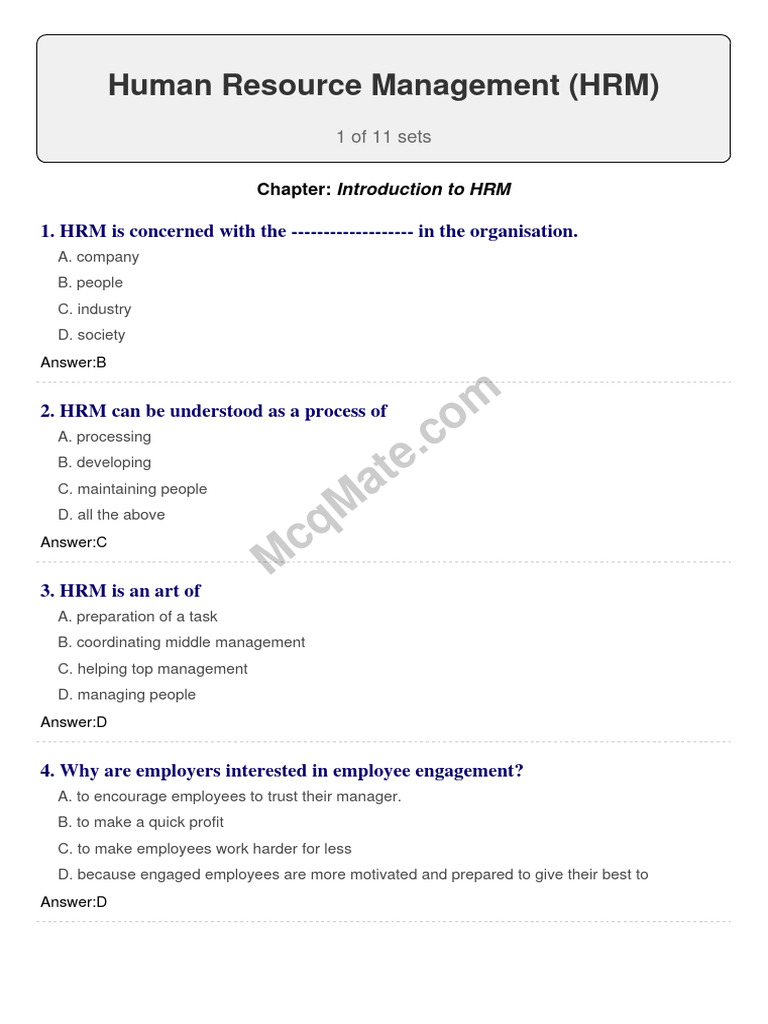 HRM Concepts and Practices Quiz | PDF | Human Resource Management ...