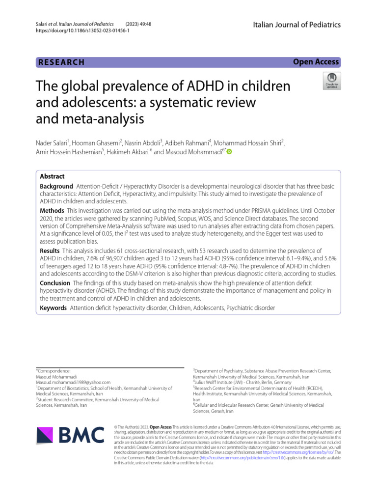 Global Preval of ADHD in Child and Adol | PDF | Attention Deficit ...