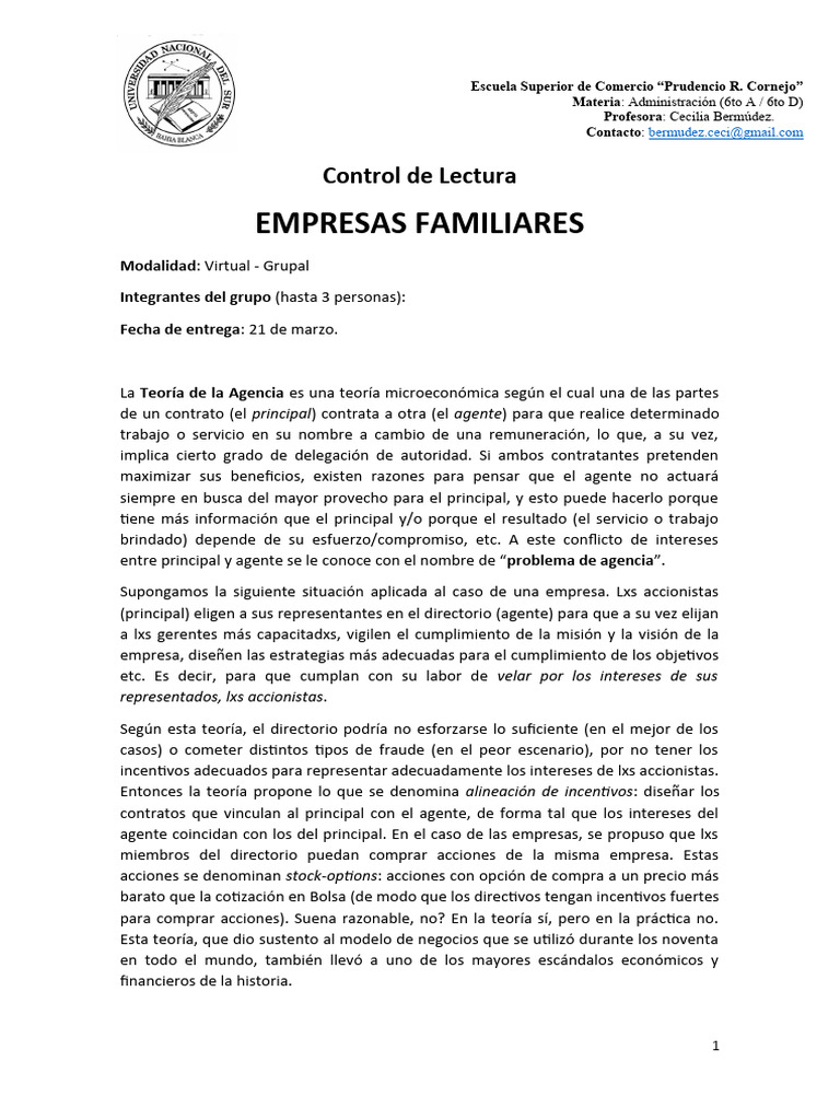 Problemas de Agencia en Empresas Familiares | PDF | Business ...