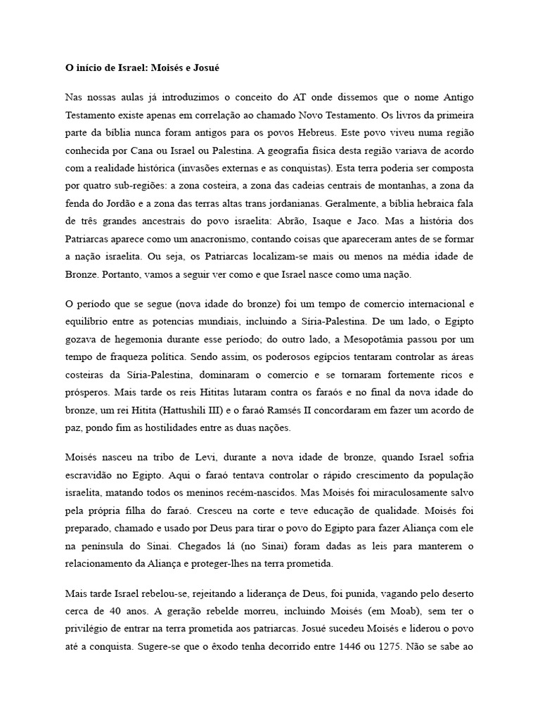 O in cio de israel mois s e josu pdf mois s samuel