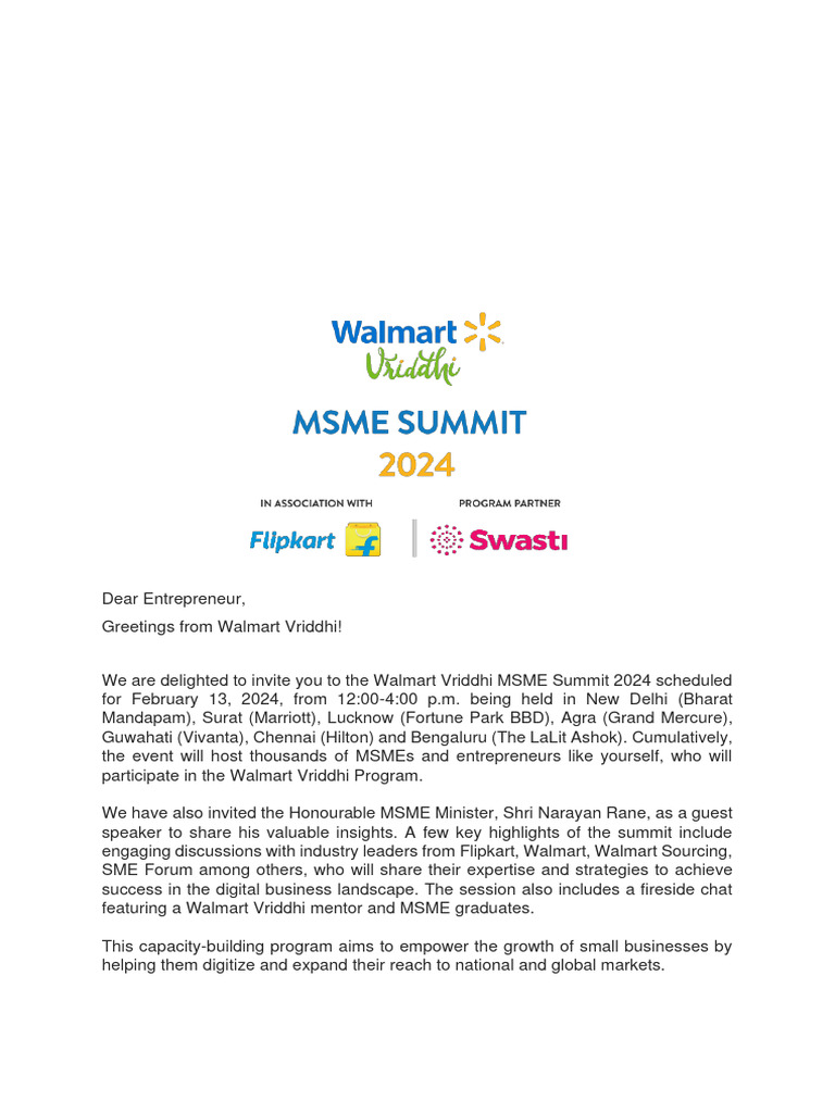 Invitation Walmart Vriddhi | Download Free PDF | Business | Economies
