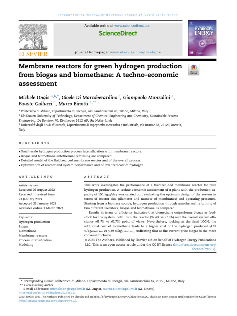 Membrene Reactor For Green Hydrogen Production | PDF | Chemical Reactor ...
