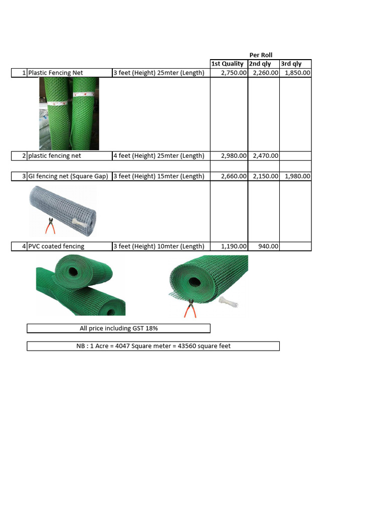 Fencing Price List PDF