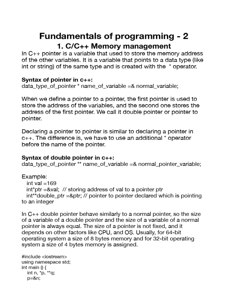 Fundamentals of Programming-2 | PDF | Pointer (Computer Programming ...