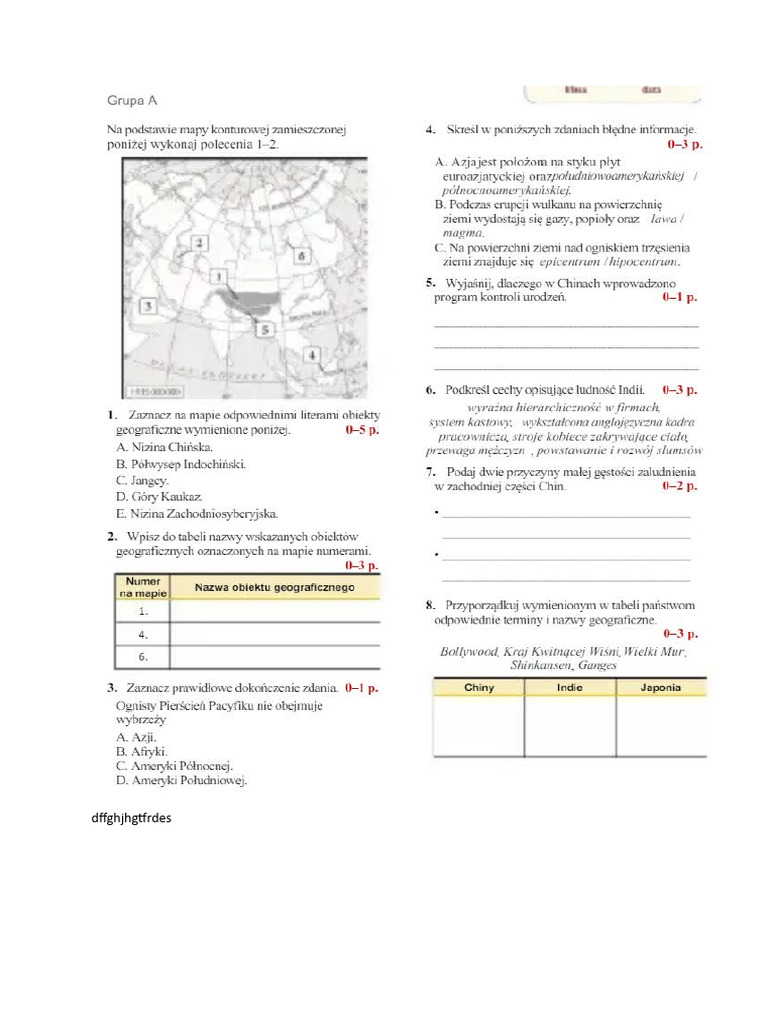 Geografia Klasa 8 Azja Test Sprawdzian - Geografia AZJA | PDF
