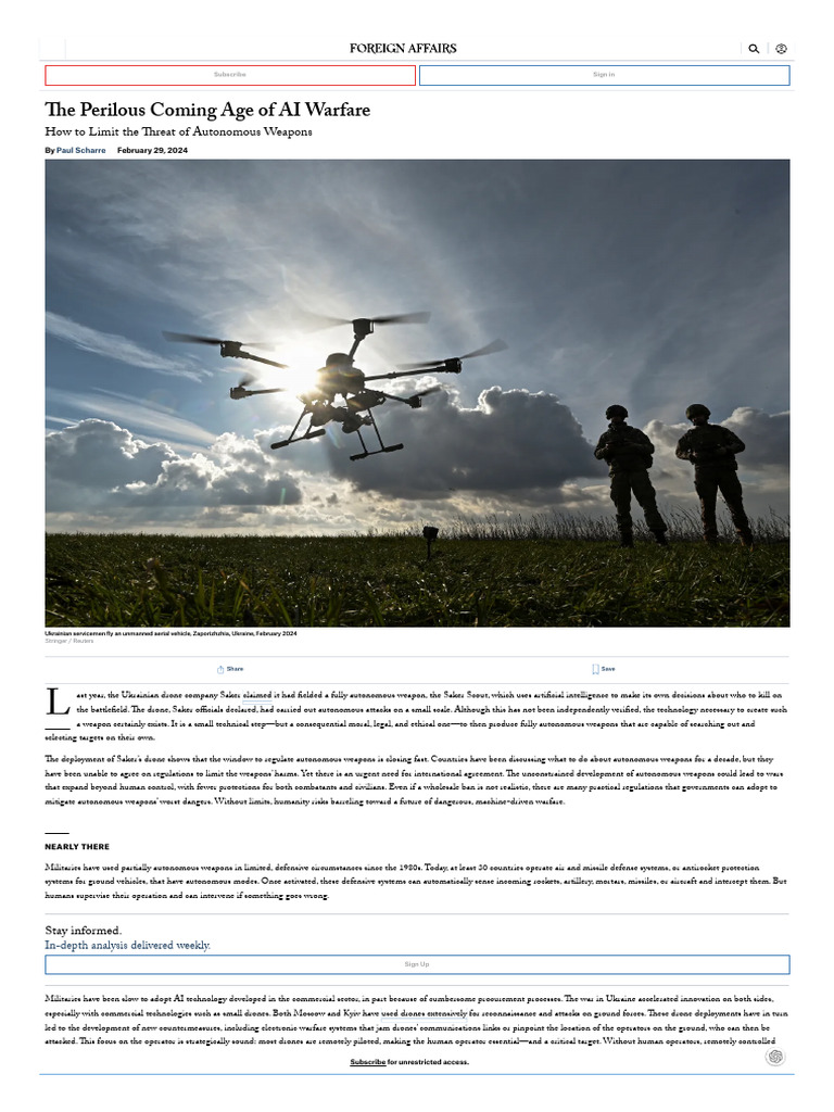 The Perilous Coming Age of AI Warfare - Foreign Affairs | PDF ...