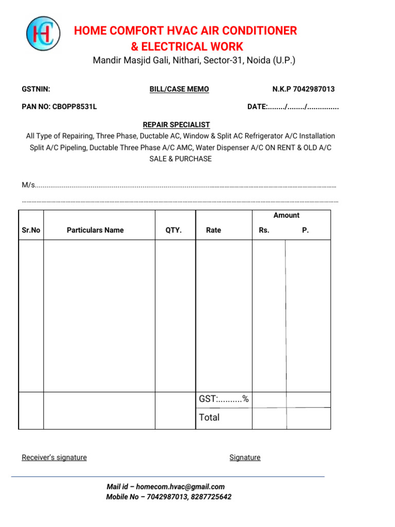 AC Repair and Installation Invoice | PDF