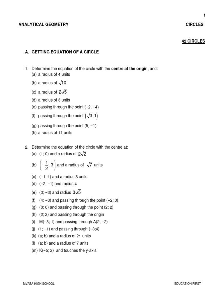 Analytical Geometry: Circle Equations | PDF | Circle | Elementary Geometry