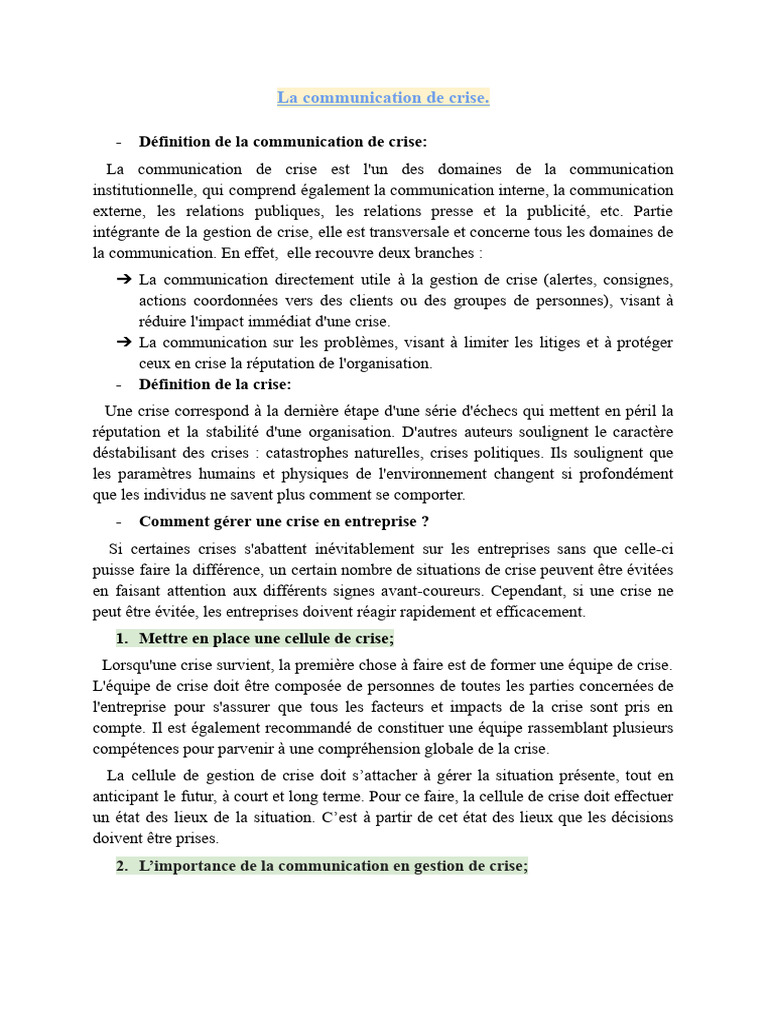 Communication de crise en entreprise | PDF | la communication