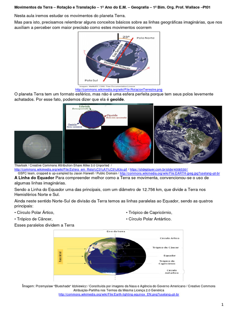 Movimentos da Terra: Rotação e Translação | PDF | Terra | Inverno